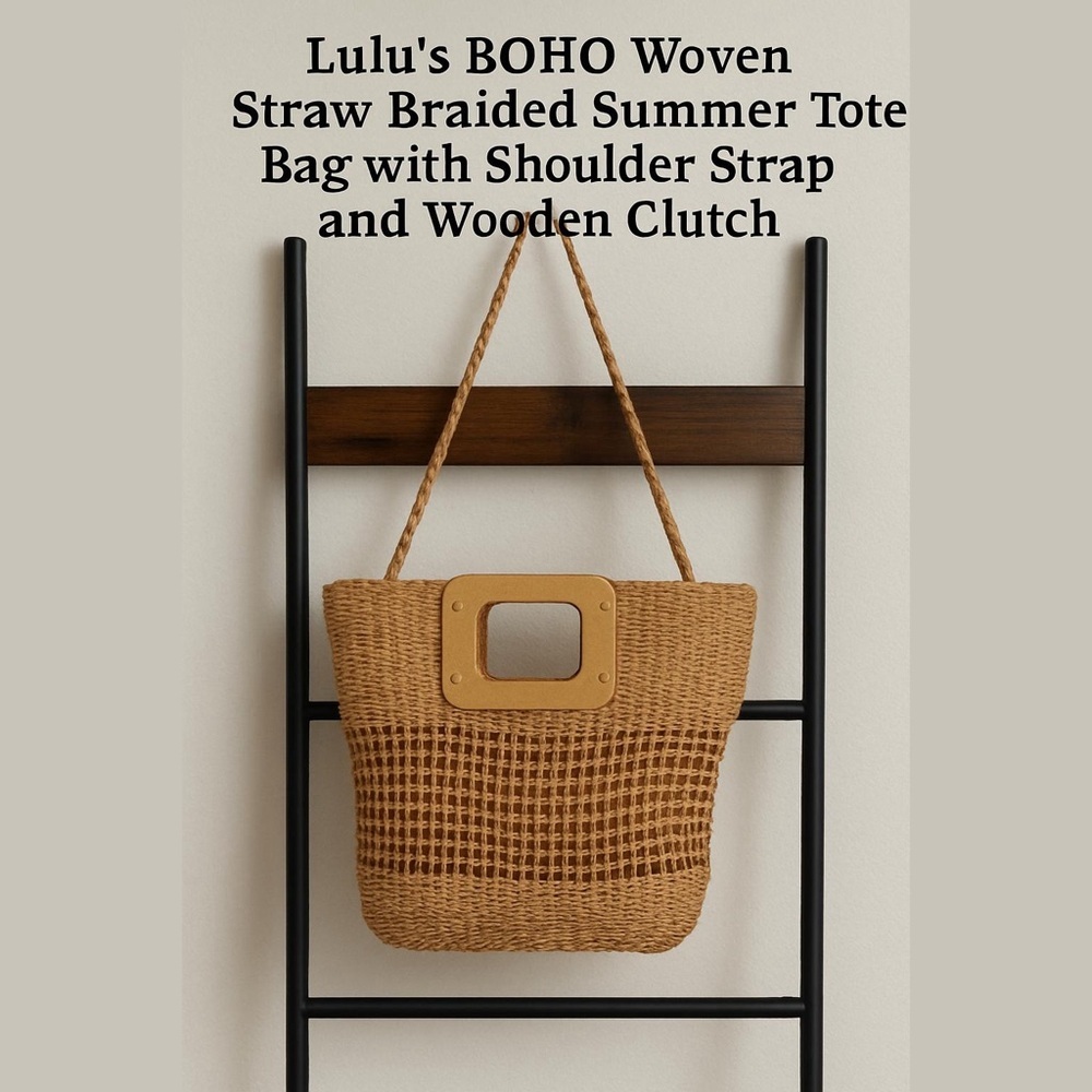 Lulus Boho Straw Braided Summer Tote Bag with Strap or Wooden Clutch Option.